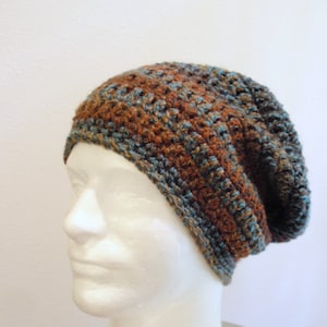 Crochet Slouch Hat Brown Beanie, Mens Beanie, Womens Hat, Blue and ...