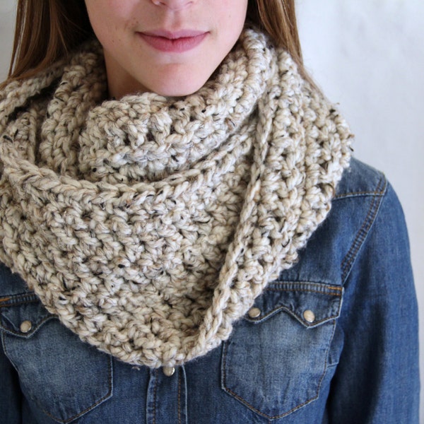 Crochet Infinity Chunky Winter Scarf - Oatmeal - Choose Your Color