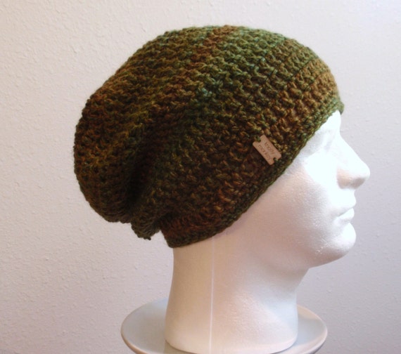 Women\'s Crochet Knitted Style Beanie Slouchy Hat Olive Crochet Slouchy Hat With Flower Olive Knit Slouchy Beanie  main image 2