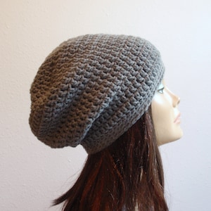 Slouchy Beanie Gray Hat Crochet Slouch Beanie Womens Grey Beanie Hipster Hat Gray Slouchy Beanie Fall Apparel Vegan Hat image 2