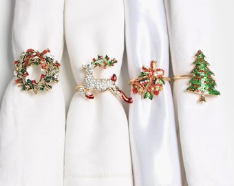 ナプキンリング クリスマス 6個セット ラインストーン エルク