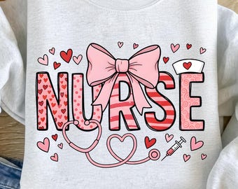 Enfermera de San Valentín PNG, Diseño de camiseta de enfermera de San Valentín, Lazo de corazones de enfermera, Sublimación de enfermera de San Valentín Cricut PNG