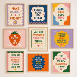 Motivational Wall Art Prints | 12 Colorful Printable Quote Set | Inspirational Gallery Wall Decor | Digital Download