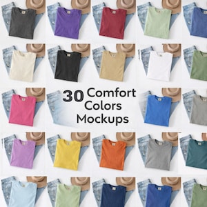 30 Comfort Colors 1717 モックアップバンドル、Tシャツモックアップバンドル、折り畳みシャツモックアップ、ガーメントダイモックアップ、Etsyシャツモックアップ、PNGダウンロード
