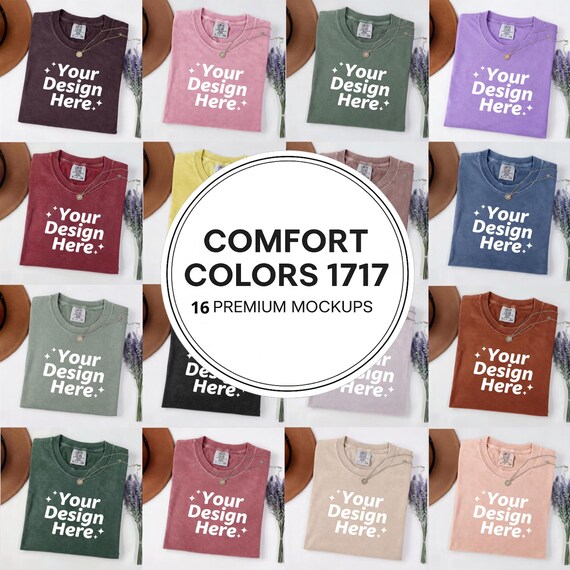 Comfort Colors 1717 Mockup Bundle PNG | C1717 Flatlay Mockup Bundle | Folded T-Shirt Mockup | T-shirt Mock-up | POD Shirt Design Template