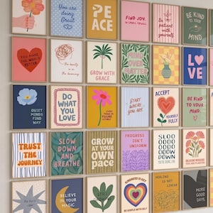 Set van 70 motiverende muurdecoraties, positieve affirmaties, inspirerende citaten, prints over zelfzorg, digitale download