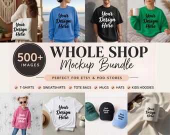 Whole Shop Mockup Bundle PNG | 500+ POD Mockups | T-shirt Sweatshirt Mug Hat Tote Bag Hoodie | Print on Demand Mockup Instant Download