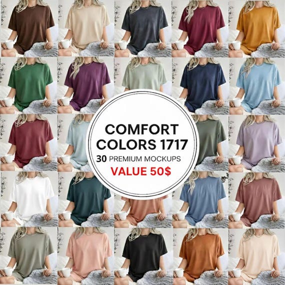 Comfort Colors 1717 Mockup Bundle | 30 T-Shirt Mockups | Neutral Trendy Colors | POD Apparel | Digital Download