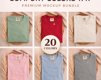 Comfort Colors 1717 Inspired Tees Mockup Bundle, 20 Vintage Colors (Digital Download)