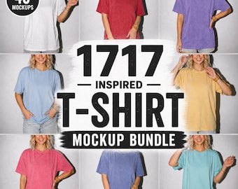 Comfort Colors 1717 Inspired TShirt Mockup, 45 Color Bundle, Oversized Garment Dyed Tee, Women Studio Mockups