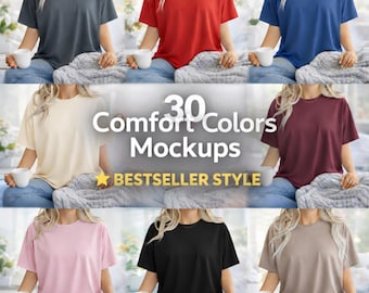 Comfort Colors 1717 Inspired Mockup Bundle | 30 T-Shirt Mockups | Neutral Trendy Colors | POD Apparel | Digital Download