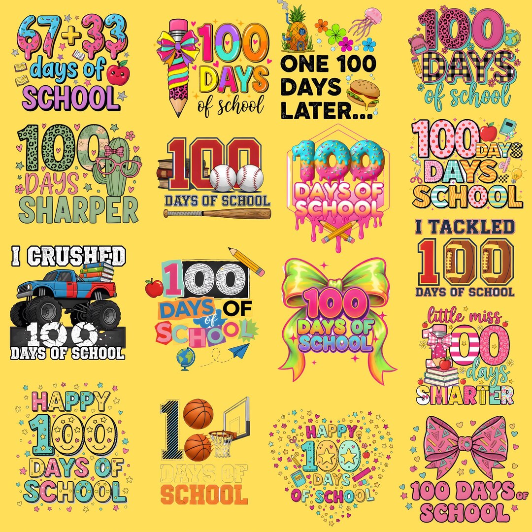 100 Days of School 17 PNG Bundle, 100th Day Shirt Designs for Kids ...