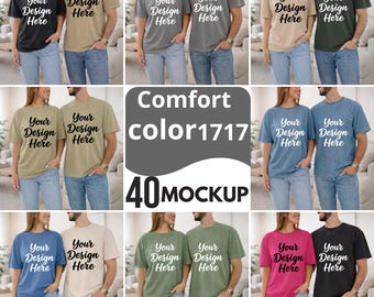 Pacote de Mockups de Camisetas Oversized para Casal Inspirado na Coleção Comfort Colors 1717 (40 Imagens)