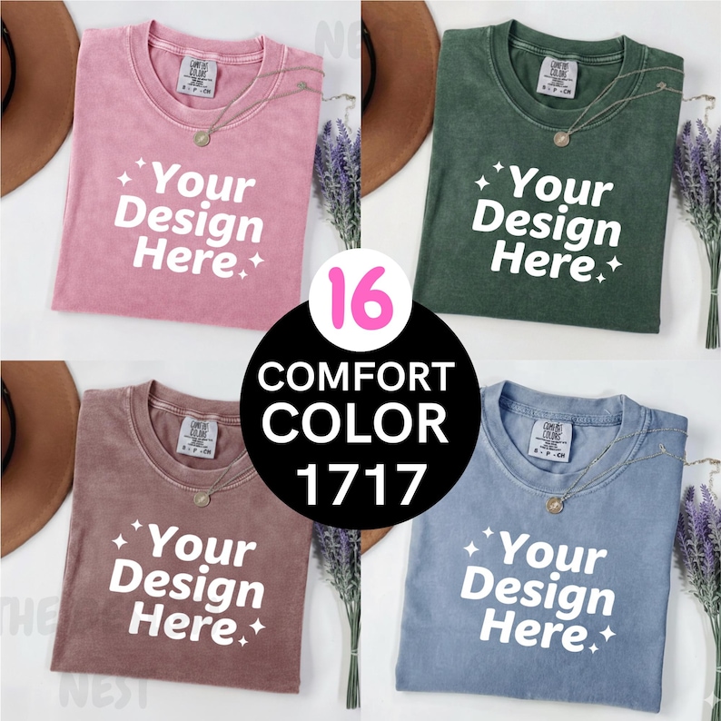 Comfort Colors 1717 Mockup Bundle PNG | C1717 Flatlay Mockup Bundle | Folded T-Shirt Mockup | T-shirt Mock-up | POD Shirt Design Template image 1