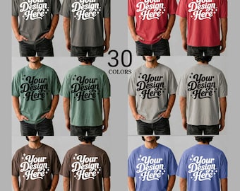 30 Color Comfort Colors 1717 Inspired Mockup Bundle | Front & Back Oversized T-Shirt Mockup PNG | Vintage Washed Tee | POD Shirt Mockups