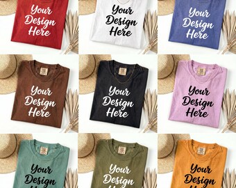33 Comfort Colors 1717 Style Mockup Bundle | Boho T-Shirt Mockup | C1717 Flat Lay | Aesthetic Shirt Mockups | POD Oversized Tee Bundle