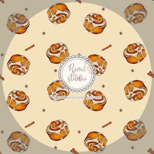 Sweet Cinnamon Roll Seamless Pattern, Cozy Fall Digital Paper, PNG Digital Download
