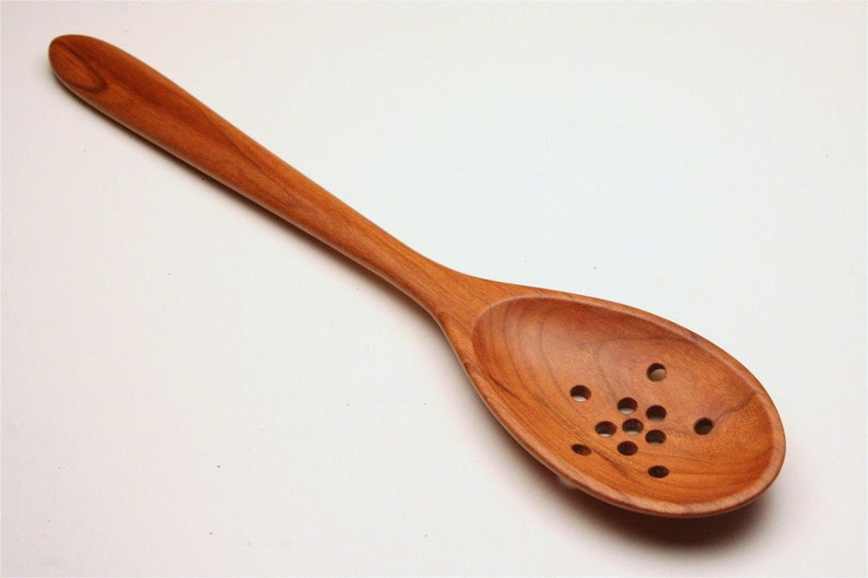Wooden Colander Spoon Hand Carved From Black Cherry Wood Etsy