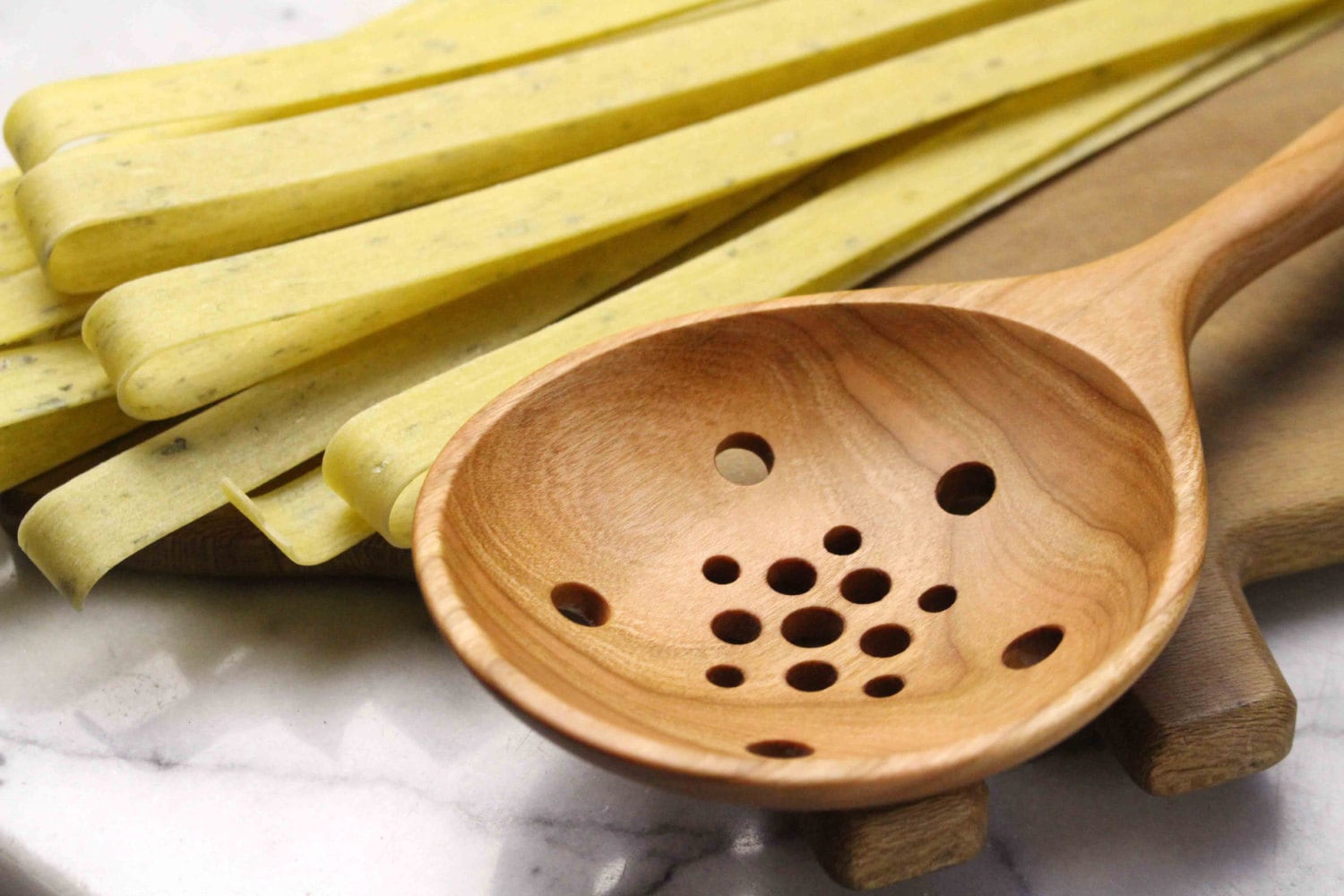 Wooden Colander Spoon Kitchen Utensil Hand Carved From Black Etsy