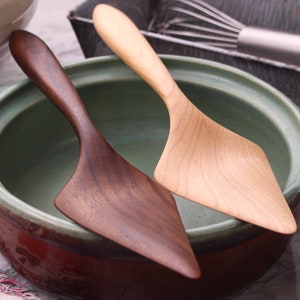Handmade treenware pie servers wooden spatulas carved from Black Walnut and Sugar Maple