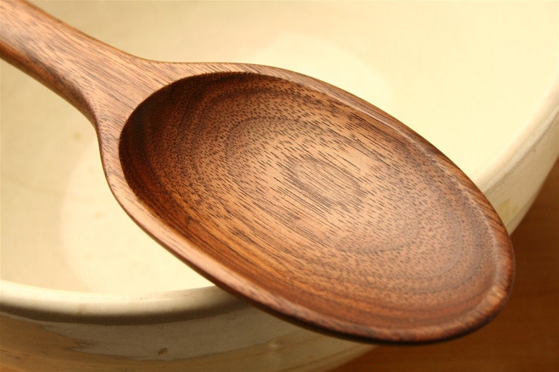 Heavy duty wooden mixing spoon kitchen utensil of Black Walnut wood