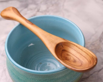Handmade treenware wooden salsa or condiment spoon kitchen utensil carved from salvaged Apricot wood