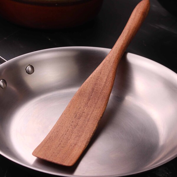 Handmade treenware wooden spatula for turning and stirring made from salvaged Mesquite wood from Arizona