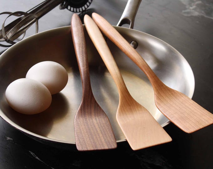 Handmade treenware wooden micro spatula in Walnut, Cherry, and Maple