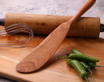 Handmade wooden right handed spurtle kitchen utensil carved from Walnut wood
