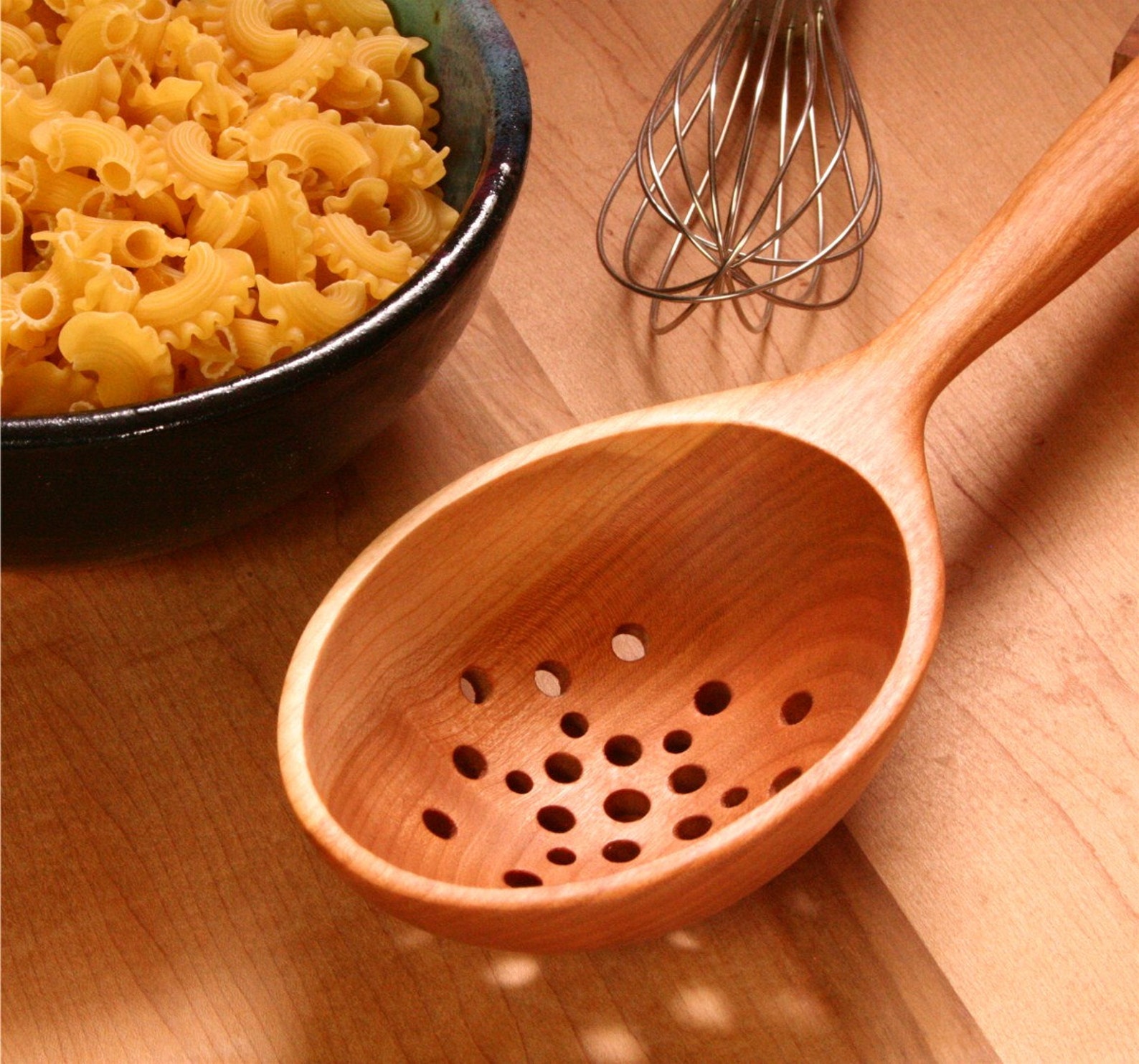 Large and Deep Wooden Colander Spoon Kitchen Utensil of Cherry Etsy