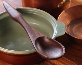 Handmade treenware wooden ergonomic spoon for stirring and serving