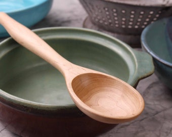 Handmade  treenware hand carved wooden spoon for mixing and stirring carved from Sugar Maple wood