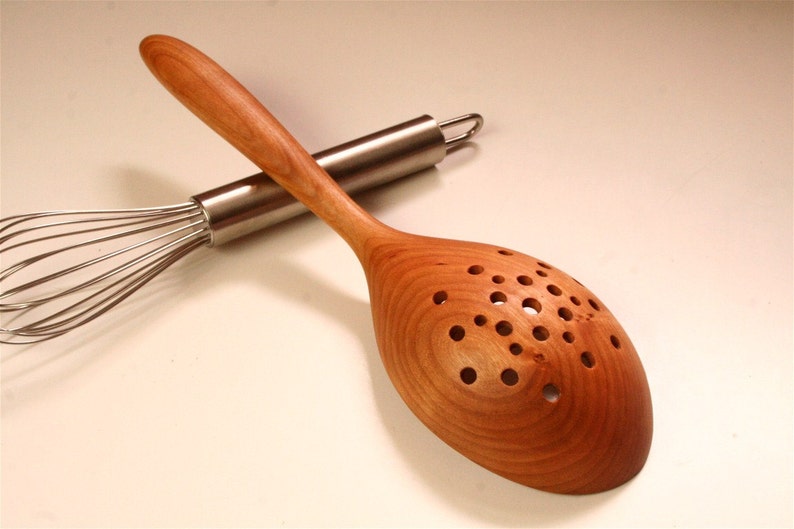 Large and Deep Wooden Colander Spoon Kitchen Utensil of Cherry Etsy