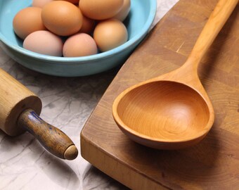 Large handmade wooden spoon for serving and stirring made from Black Cherry wood