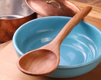 Handmade wooden mixing, stirring, and serving spoon carved from American Cherry wood