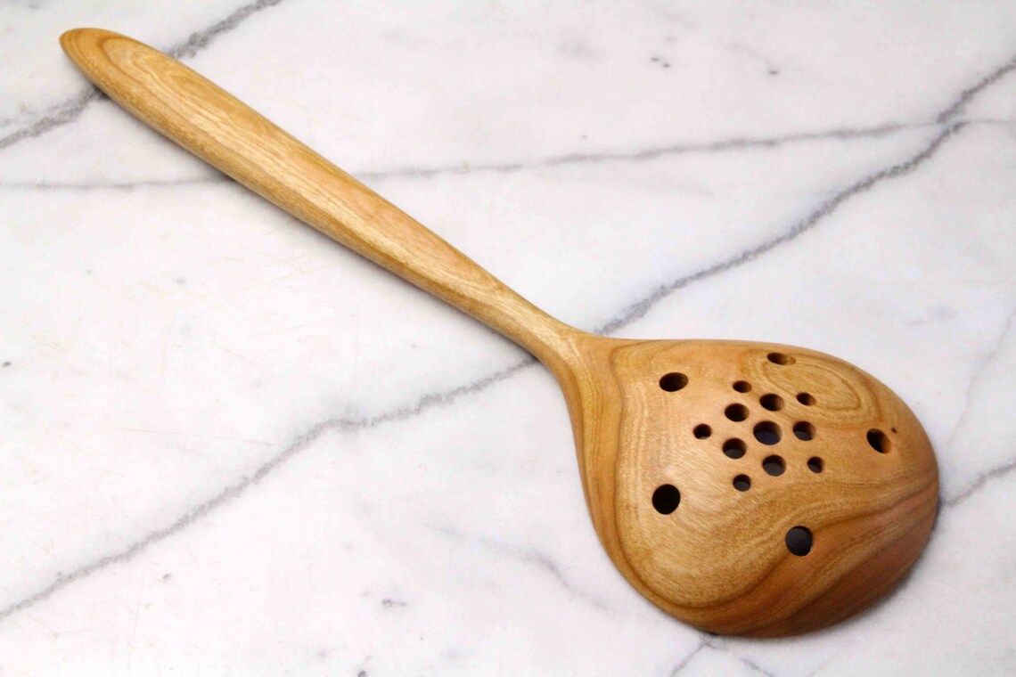 Wooden Colander Spoon Kitchen Utensil Hand Carved From Black Etsy