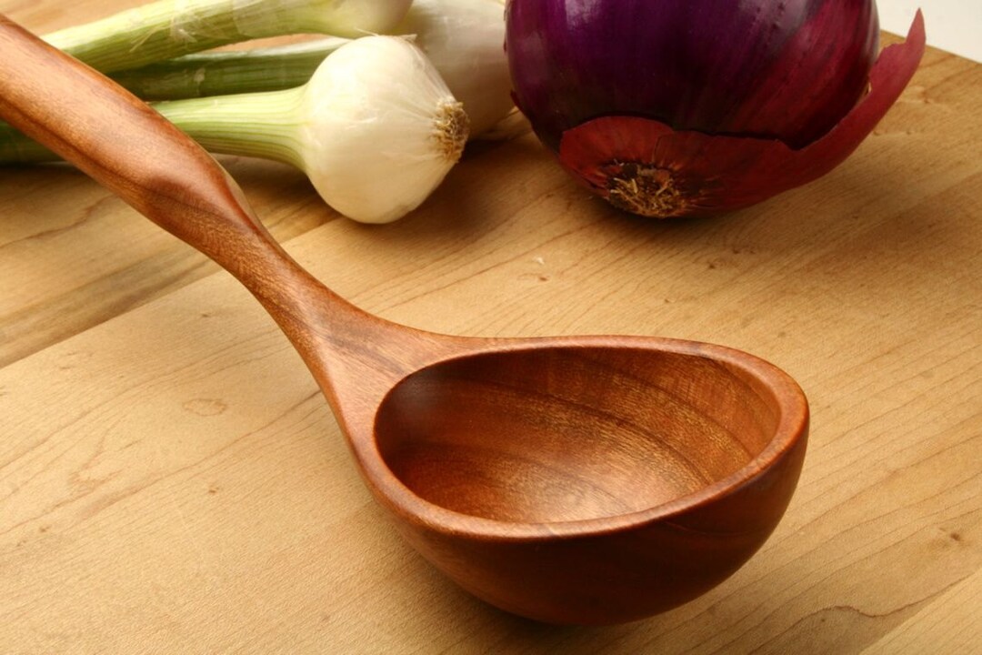 Large Wooden Ladle , Spoon for Serving Stew and Chili , Handmade , Deep