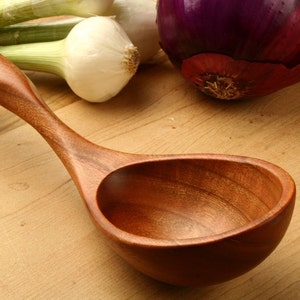 Large wooden ladle , Spoon for serving stew and chili , Handmade , Deep bowled spoon, Cherry wood, Wooden  utensil , Serving utensil