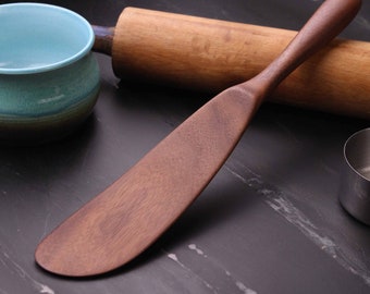 Handmade wooden right handed spurtle kitchen utensil carved from Walnut wood
