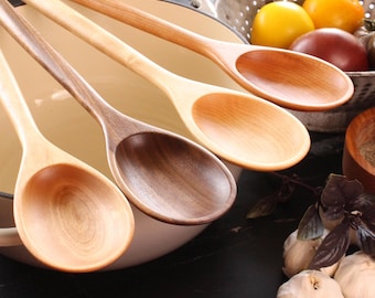 Large handmade wooden stirring spoon kitchen utensil carved from Walnut wood