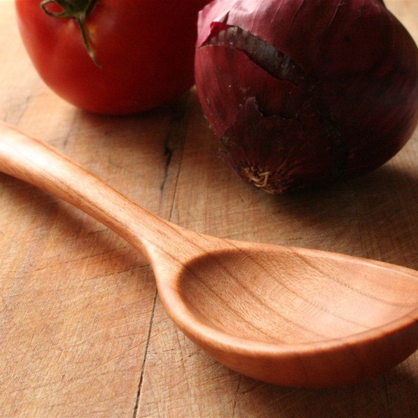 Hand carved wooden serving spoon for salsa and the like of salvaged Cherry wood