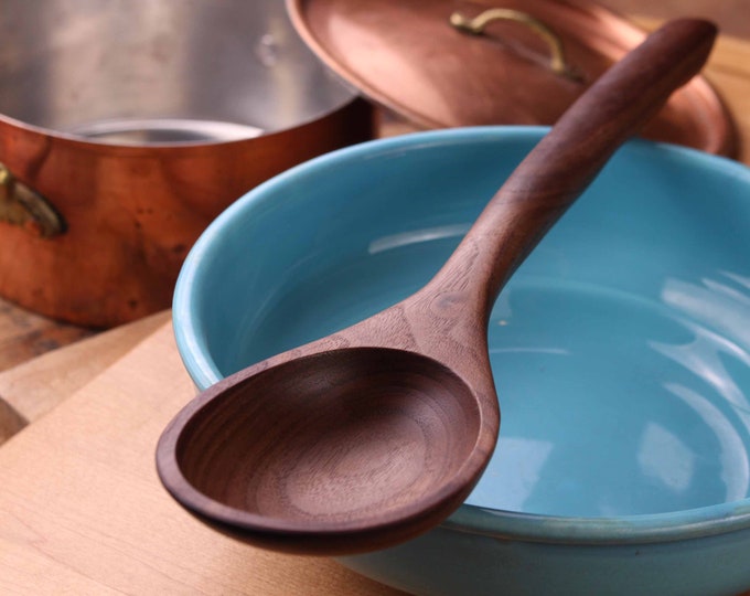 Handmade wooden mixing, stirring, and serving spoon carved from American Walnut wood