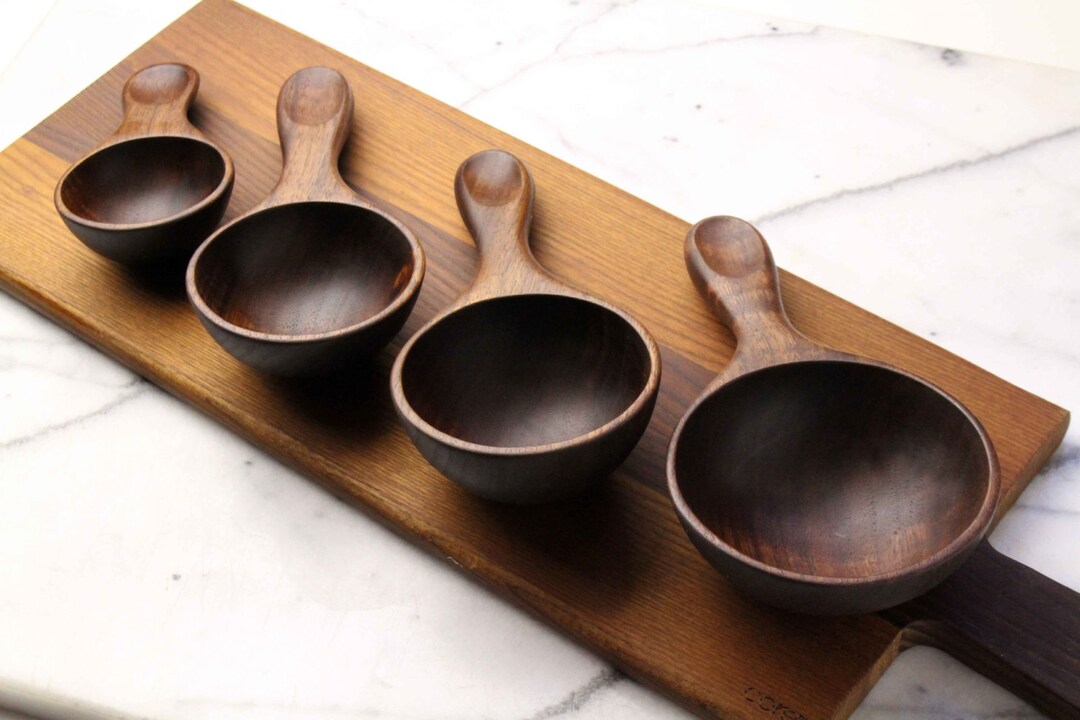 Wooden Measuring Spoon Set Carved From Black Walnut, Cherry, or Sugar