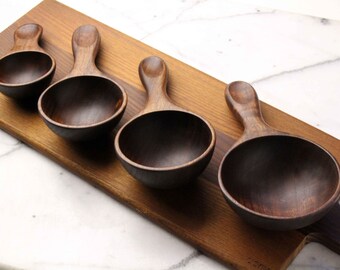 Wooden measuring spoon set carved from Black Walnut, Cherry, or sugar Maple wood 1 cup, 3/4 cup, 1/2 cup, 1/4 cup