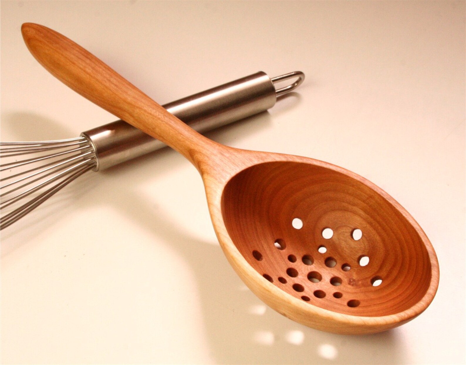 Large and Deep Wooden Colander Spoon Kitchen Utensil of Cherry Etsy
