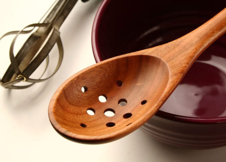 Wooden Colander Spoon Hand Carved From Black Cherry Wood Etsy