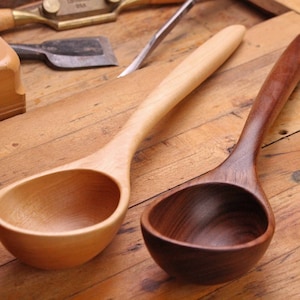 Handmade treenware wooden serving spoon ladle carved from Cherry wood, Maple wood, or Walnut wood