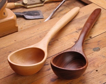 Handmade treenware wooden serving spoon ladle carved from Cherry wood, Maple wood, or Walnut wood