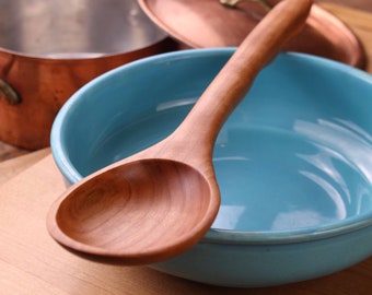 Handmade wooden mixing, stirring, and serving spoon carved from American Cherry wood