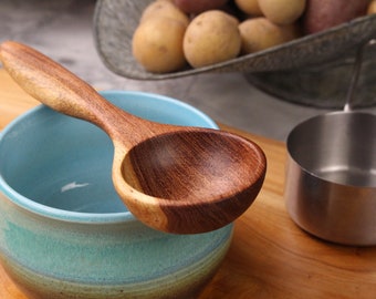 Handmade wooden treenware measuring spoon one eighth cup carved from salvaged wood from Arizona